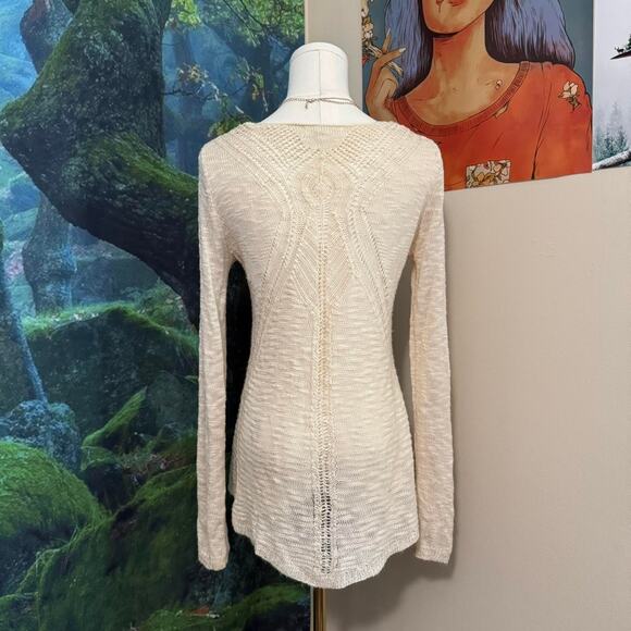 cream knit lightweight sweater boho cottagecore minimalist neutral top - Picture 3 of 6